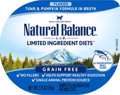 Natural Balance L.I.D. Limited Ingredient Diets Tuna & Pumpkin Formula Flaked Grain-Free Wet Cat Food, 2.75-oz, case of 24