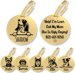 PawFurEver Dog Breed Stainless Steel Personalized Dog ID Tag, Basset Hound, Gold