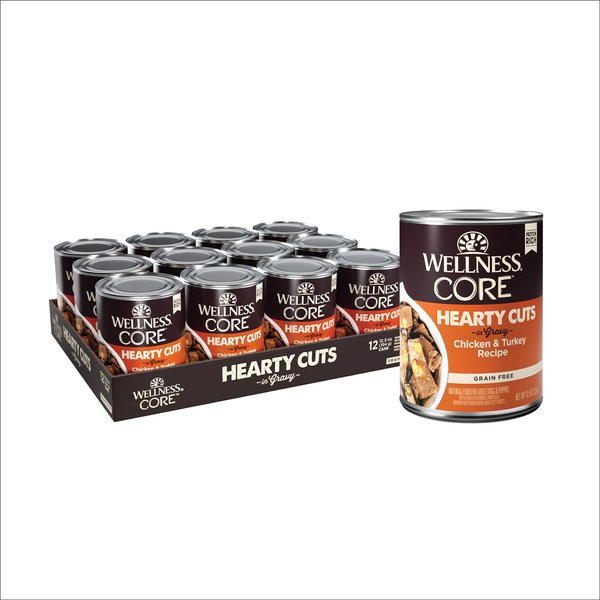 Wellness CORE Hearty Cuts in Gravy Chicken & Turkey Recipe Grain-Free Canned Dog Food, 12.5-oz, case of 12 slide 1 of 8