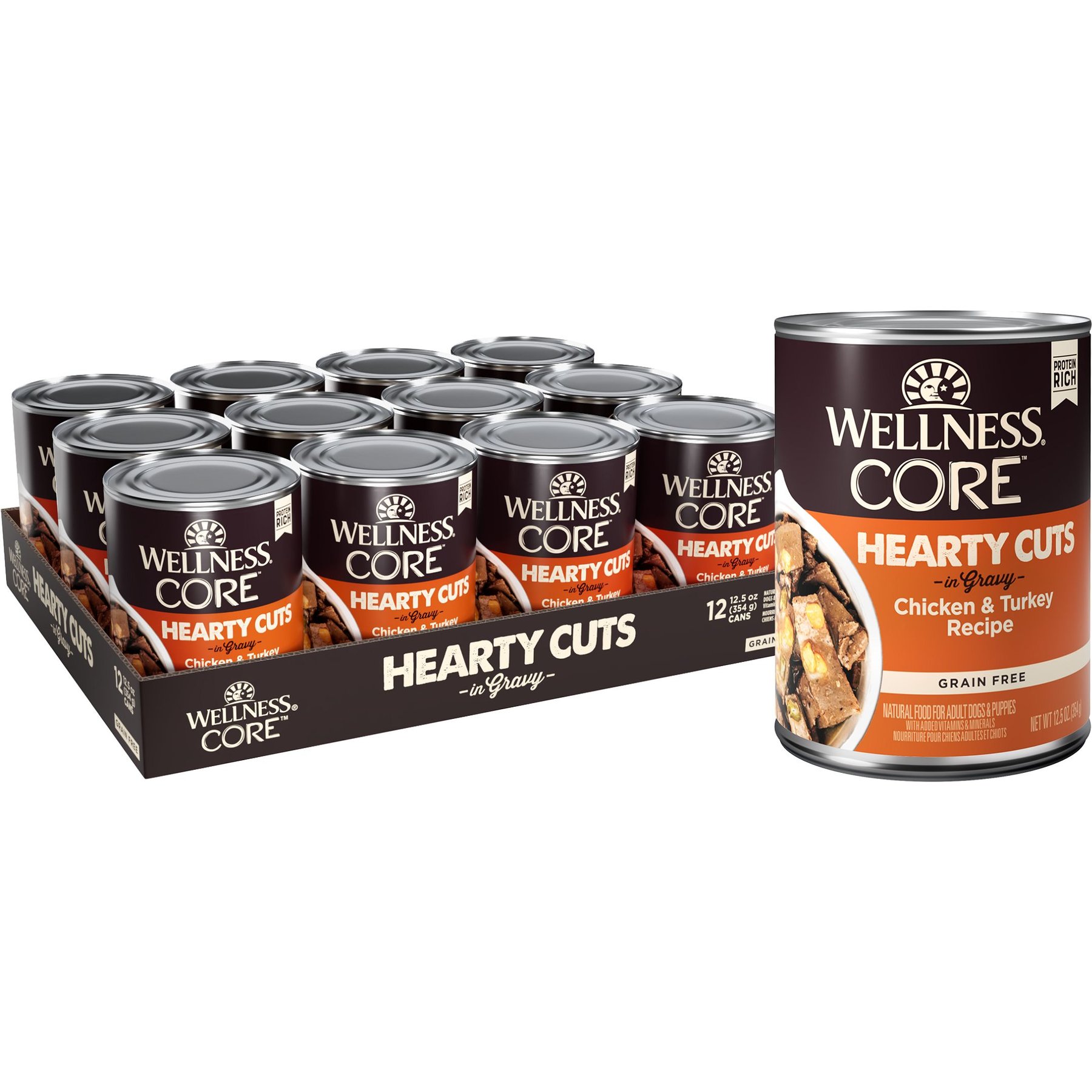 WELLNESS CORE Hearty Cuts in Gravy Chicken Turkey Recipe Grain Free Canned Dog Food 12.5 oz case of 12 Chewy