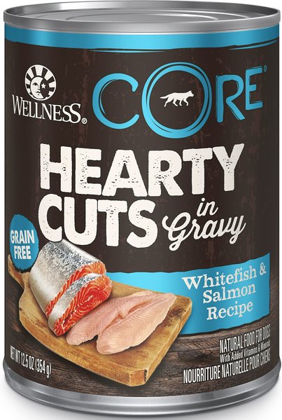 Wellness CORE Hearty Cuts in Gravy Whitefish & Salmon Recipe Grain-Free Canned Dog Food, 12.5-oz, case of 12 slide 1 of 8