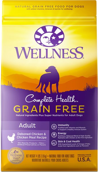 Wellness Grain-Free Complete Health Adult Deboned Chicken & Chicken Meal Recipe Dry Dog Food, 4-lb bag slide 1 of 8