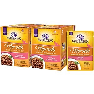 Wellness Healthy Indulgence Morsels with Tuna in Savory Sauce Grain-Free Wet Cat Food Pouches, 3-oz, case of 24
