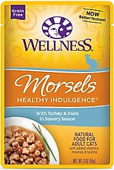 Wellness Healthy Indulgence Morsels with Turkey & Duck in Savory Sauce Grain-Free Wet Cat Food Pouches, 3-oz, case of 24