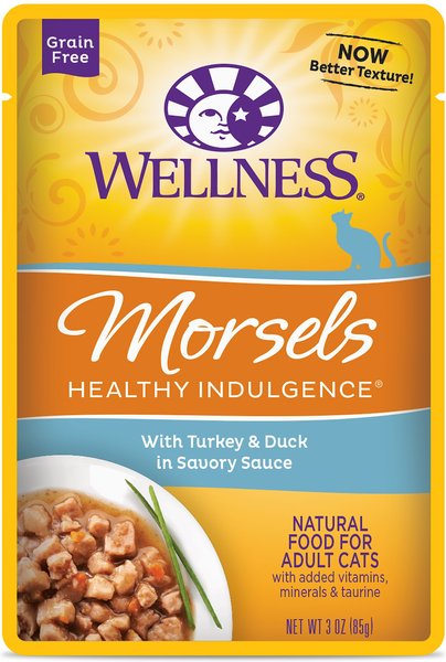 Wellness Healthy Indulgence Morsels with Turkey & Duck in Savory Sauce Grain-Free Wet Cat Food Pouches, 3-oz, case of 24 slide 1 of 8