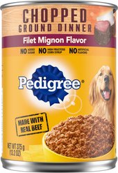 Pedigree Chopped Ground Dinner Filet Mignon Flavor Wet Dog Food, 13.2-oz can, case of 12