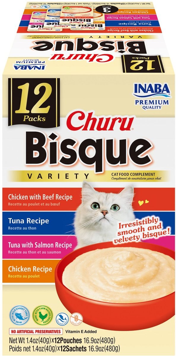 INABA Tuna & Chicken Variety Pack Lickable Cat Treat, 1.4oz tube, 12