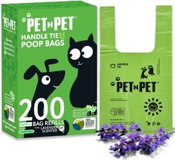 PET N PET Dog Poop Bags Tie Handle Bag, Lavander Scented, 200 count