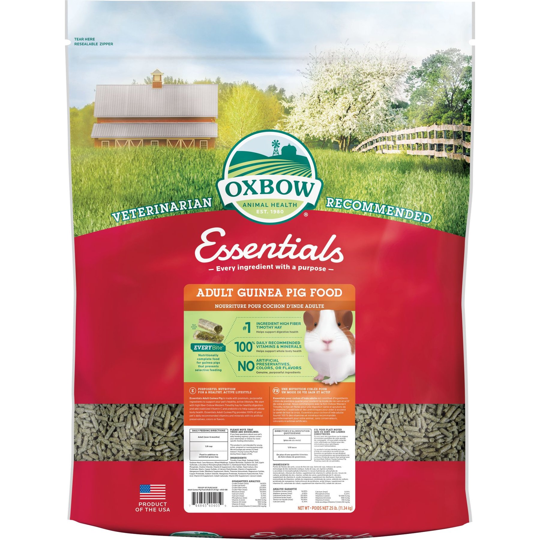 OXBOW Essentials Cavy Cuisine Adult Guinea Pig Food 25 lb bag