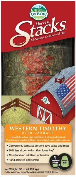 Oxbow Animal Health Harvest Hay Stacks  Western Timothy Hay with Carrots All Natural Hay for Rabbits, Guinea Pigs, Chinchillas, Hamsters & Gerbils, 35-oz. slide 1 of 6