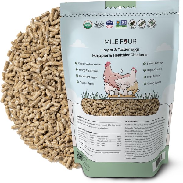 Show full view: Mile Four Grower Organic 18% Protein Pellet Chicken & Duck Feed, 23-lb bag slide 3 of 17