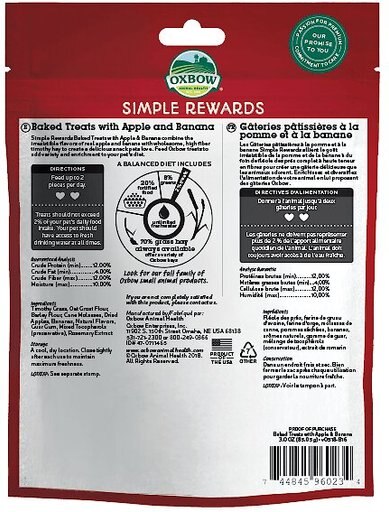 Oxbow Simple Rewards Oven Baked with Apple & Banana Small Animal Treats, 3-oz bag