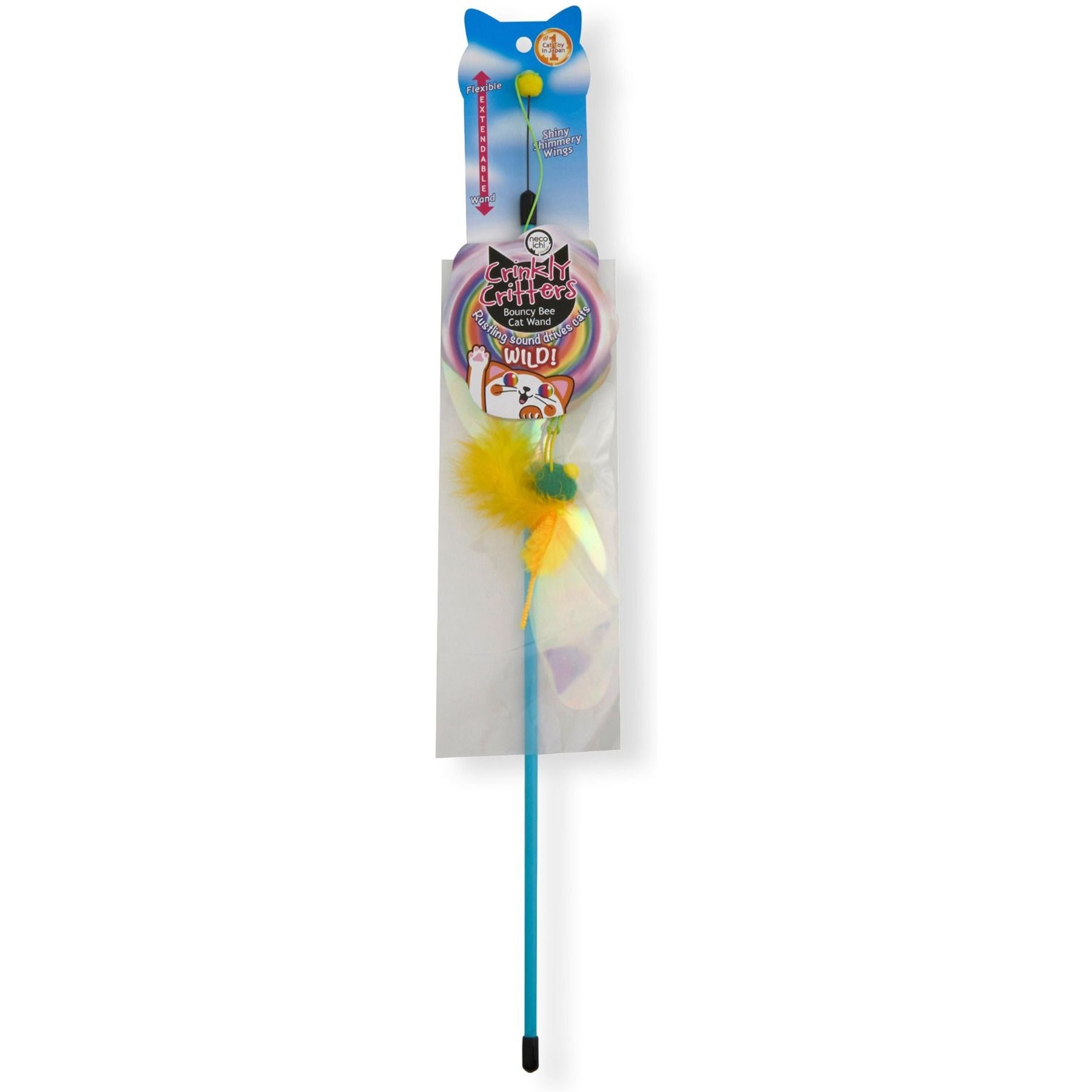Necoichi Crinkly Critters Bouncy Bee Adjustable Cat Wand Toy