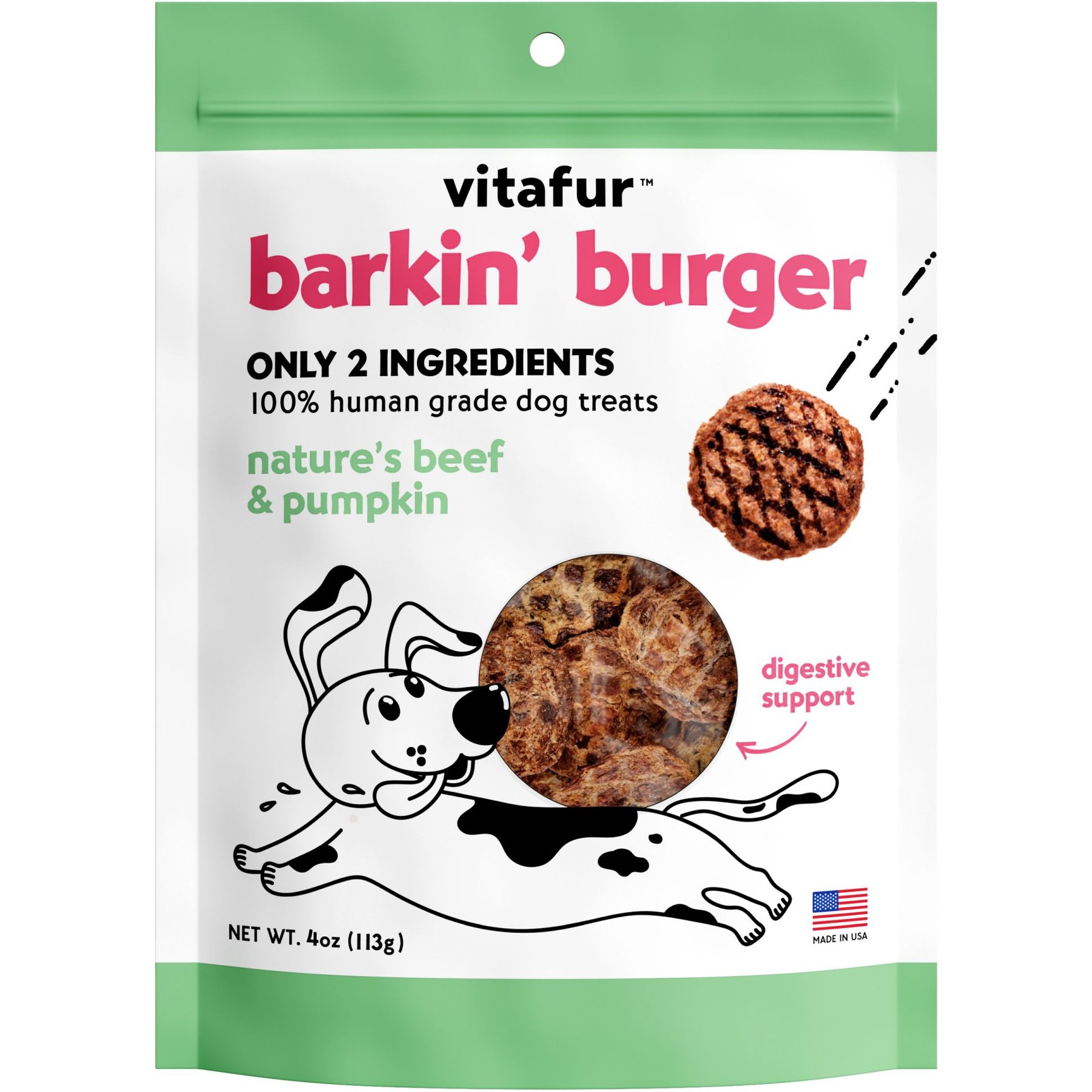 Vitafur Barkin Burger Beef & Pumpkin Dog Treat, 4-oz bag