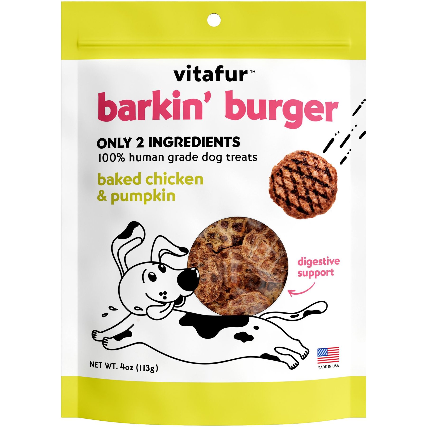 Vitafur Barkin Burger Chicken & Pumpkin Dog Treat, 4-oz bag