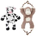 Frisco Monkey + Cow Plush with Inside Rope Squeaky Dog Toy