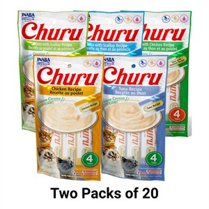 Inaba Churu Grain-Free Chicken, Tuna, Scallop Puree Variety Pack Lickable Cat Treat, 0.5-oz tube, pack of 40