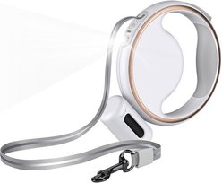 Shele Retractable Anti-Slip Handle & LED Light Nylon Telescopic Luminous Dog Leash, White, 10-ft long, .4-in W