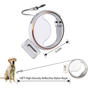 Shele Retractable Anti-Slip Handle & LED Light Nylon Telescopic Luminous Dog Leash, White, 10-ft long, .4-in W