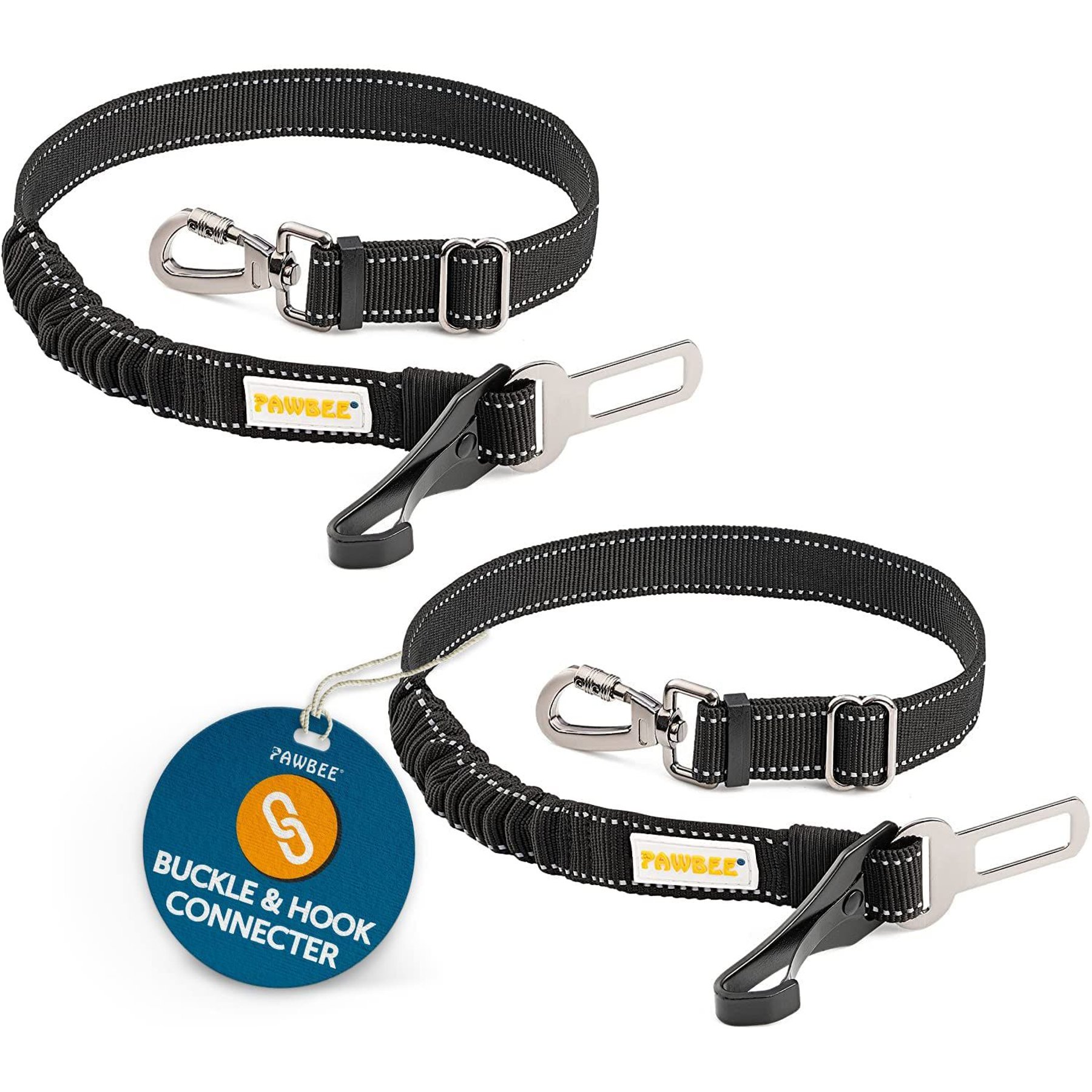 PAWBEE Elastic Dog Seat Belt, Black, 2 count