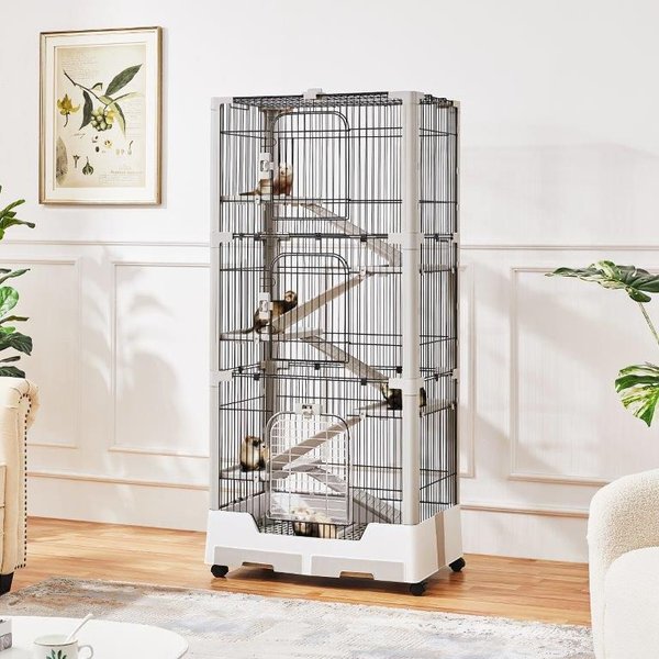 YAHEETECH Rolling Rabbit Cage on Wheel Gray 6 Level Chewy