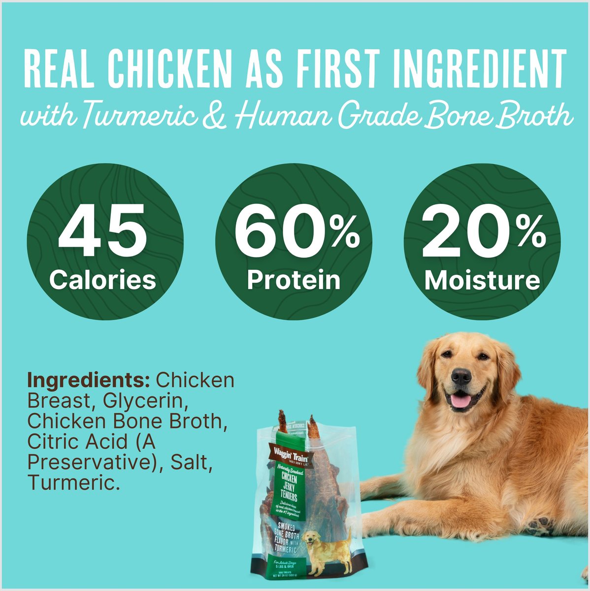 WAGGIN' TRAIN Smoked Chicken Jerky Tenders with Turmeric & Bone Broth Dog Treats, 24oz bag