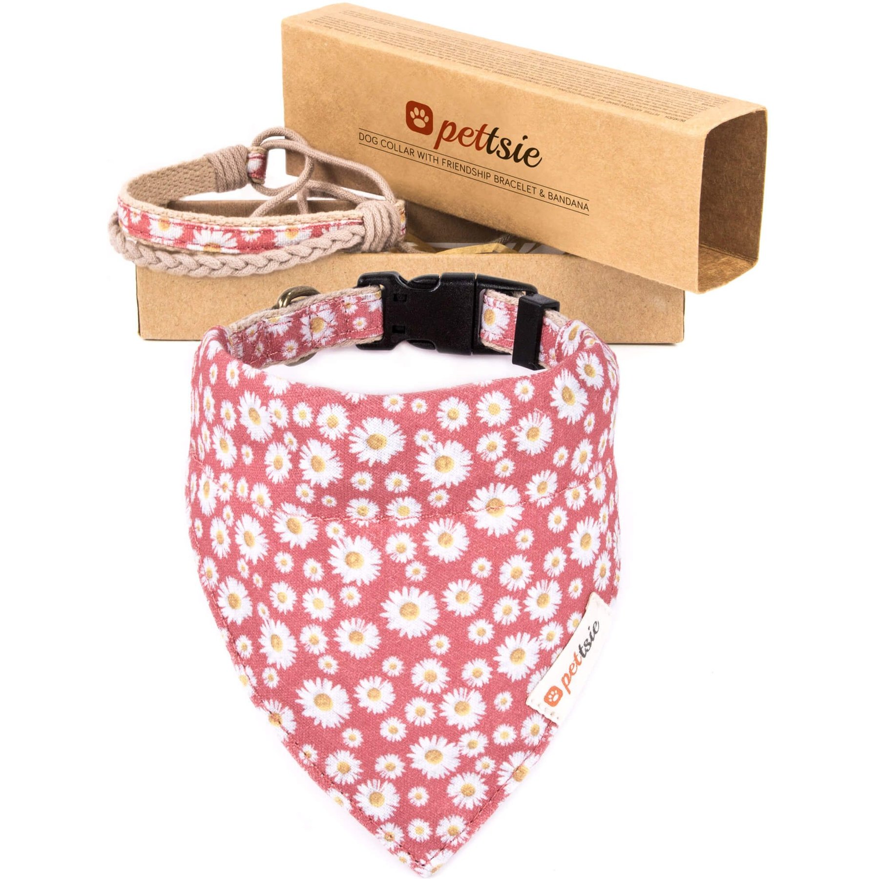 Pettsie Dog Collar Daisy & Bandana, Pink, Medium