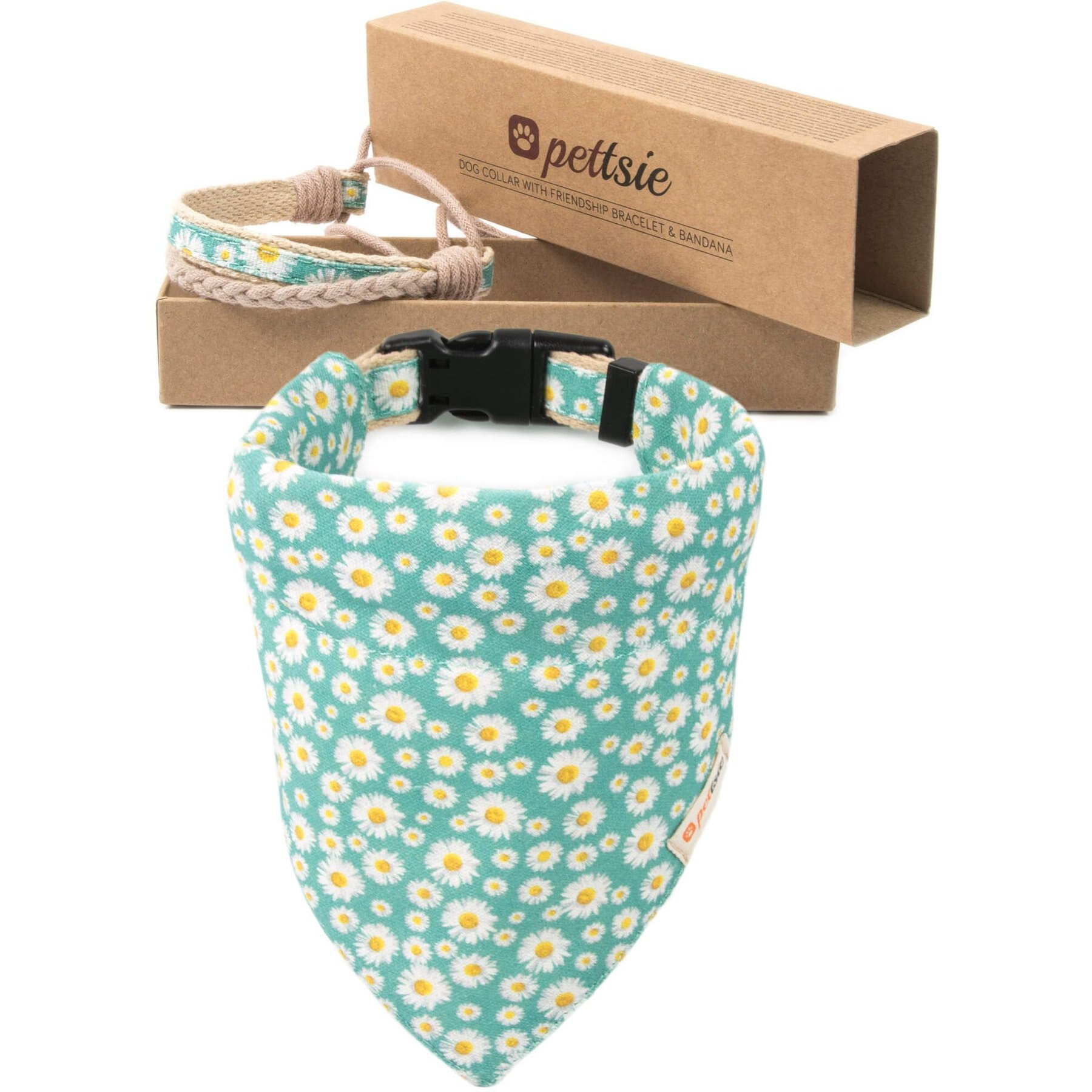 Pettsie Pettsie Dog Collar Daisy & Bandana, Green, Medium