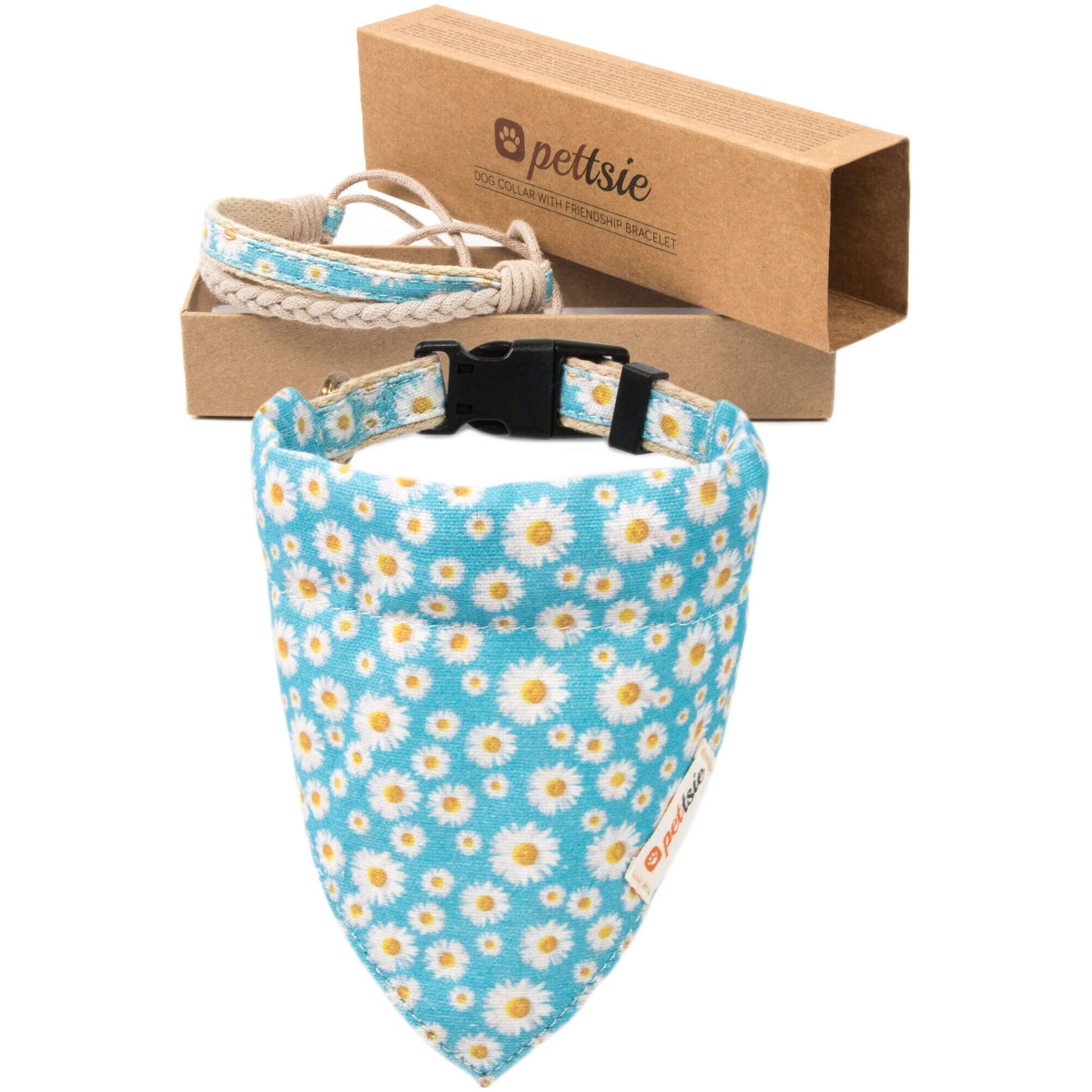 Pettsie Dog Collar Daisy & Bandana, Turquoise, Small