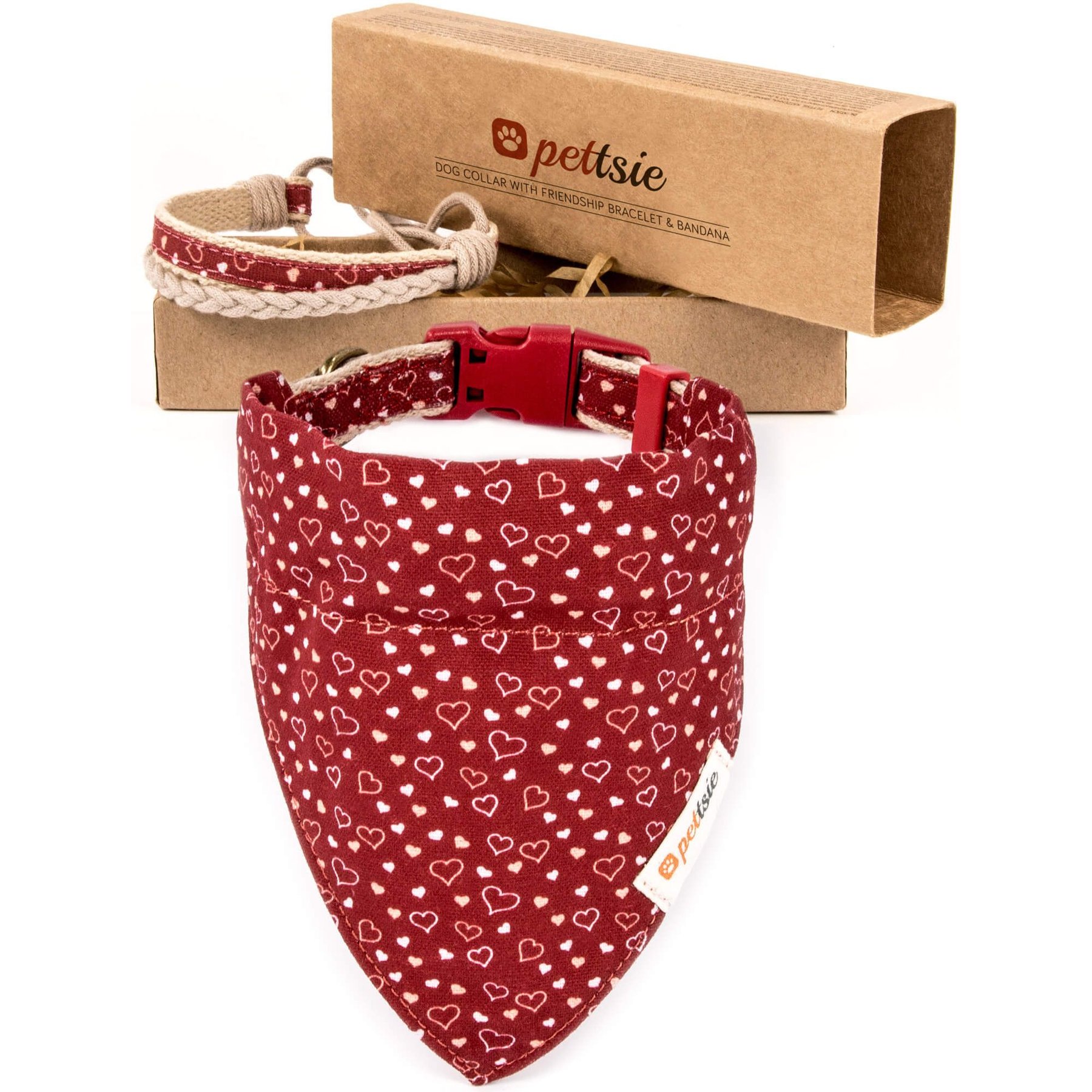 Pettsie Dog Collar Daisy & Bandana, Red, Large