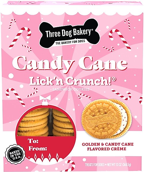 Temporarily Unavailable THREE DOG BAKERY Lick'n Crunch Candy Cane Holiday Dog Treats, 13oz