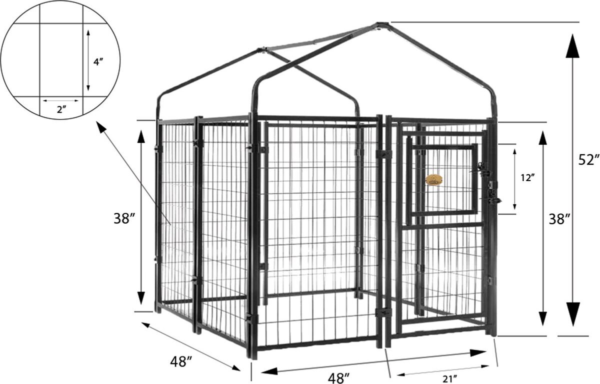 KENNELMASTER Vinyl Coated Welded Wire Boxed Dog Kennel, Black, 4ft x 4
