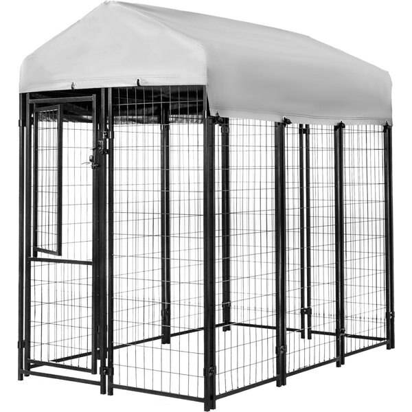 TRIXIE Deluxe Outdoor Dog Kennel with Cover & Secure Lock, Black/Burgundy, Medium