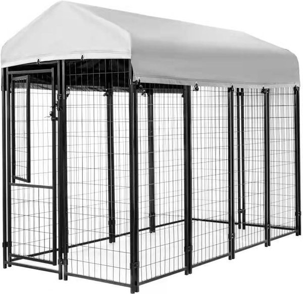 KENNELMASTER Vinyl Coated Welded Wire Boxed Dog Kennel, Black, 8-ft x 4 ...