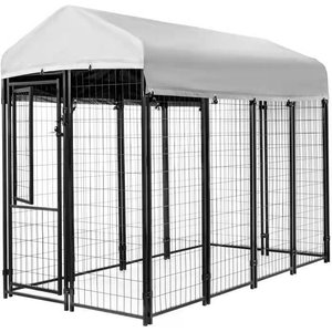 KENNELMASTER Vinyl Coated Welded Wire Boxed Dog Kennel, Black, 8-ft x 4 ...