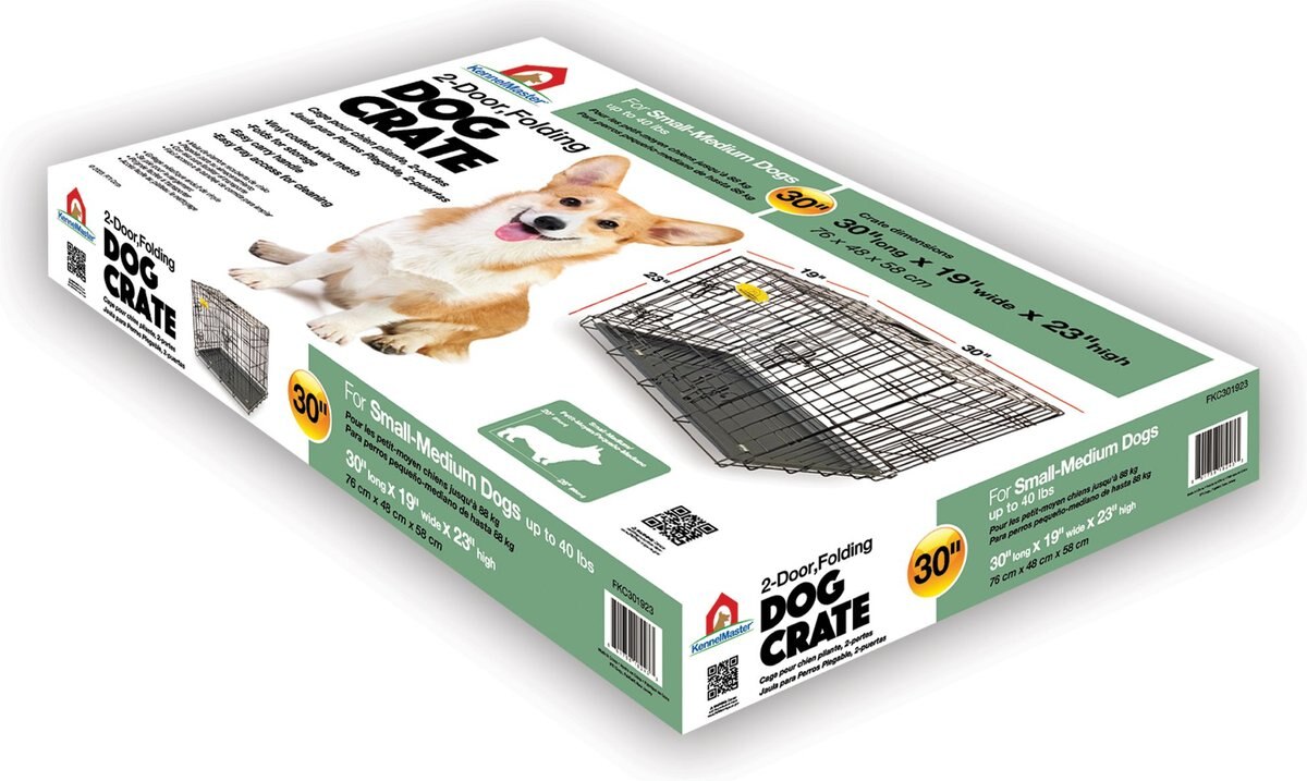 KENNELMASTER Folding Dog Kennel Crate, Black, 2 count, 30in x 19in x