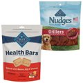 Blue Buffalo Health Bars Baked with Bacon, Egg & Cheese + Nudges Grillers Steak Natural Dog Treats