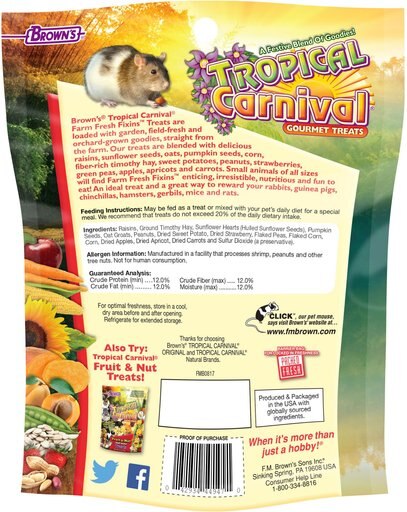 Brown's Tropical Carnival Farm Fresh Fixins Small Animal Treats, 10-oz bag