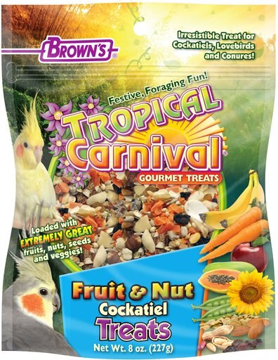 Brown's Tropical Carnival Fruit & Nut Cockatiel Bird Treats, 8-oz bag