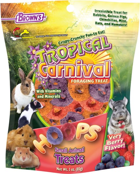 Brown's Tropical Carnival Hoops Strawberry Flavor Small Animal Treats, 3-oz bag slide 1 of 5