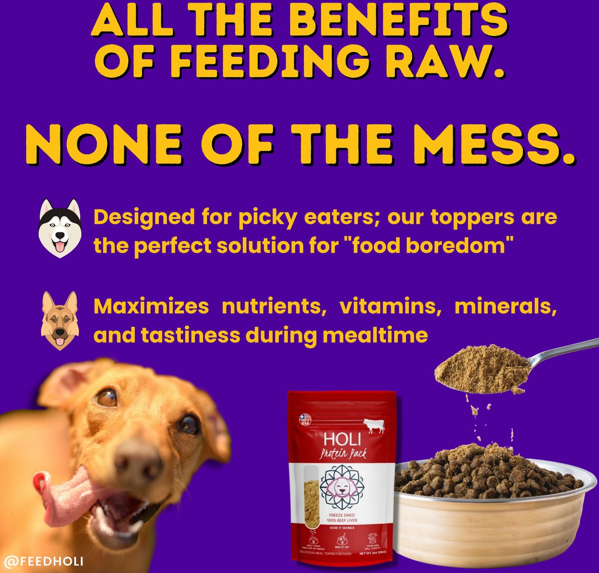 HOLI Elk & Venison GrainFree FreezeDried Dog & Cat Food Topping, 3oz