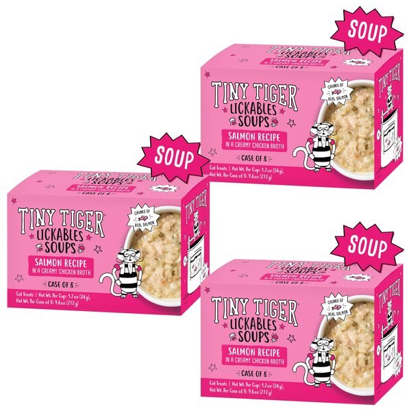 TINY TIGER Lickables Soup Salmon Recipe in a Creamy Chicken Broth Cat