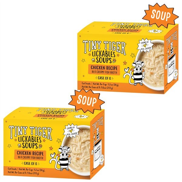 Tiny Tiger Lickables Soup Chicken & Shrimp Recipe in a Creamy Chicken Broth Cat Treat & Topper