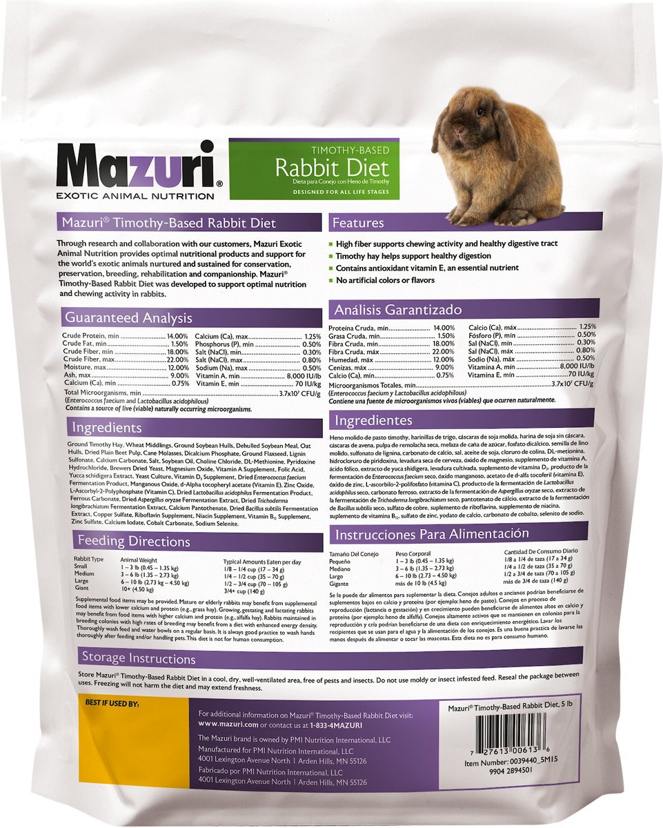 MAZURI Timothy Based Rabbit Food, 5-lb bag - Chewy.com