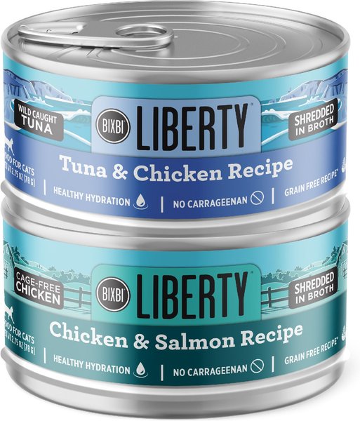 BIXBI LIBERTY Chicken, Salmon & Tuna recipe Grain-Free Wet Cat Food, 2.75-oz can, case of 12