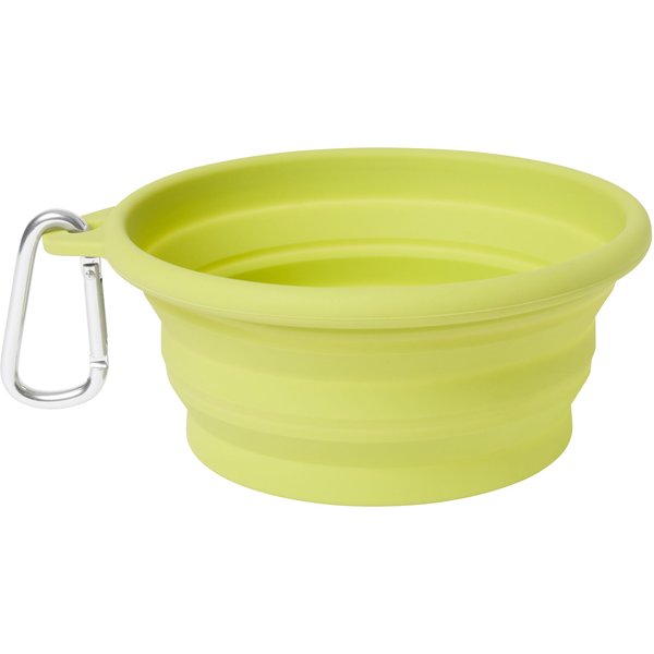 Dexas Popware for Pets Collapsible Travel Cup with Bottle Holder & Carabiner, Brown/Green