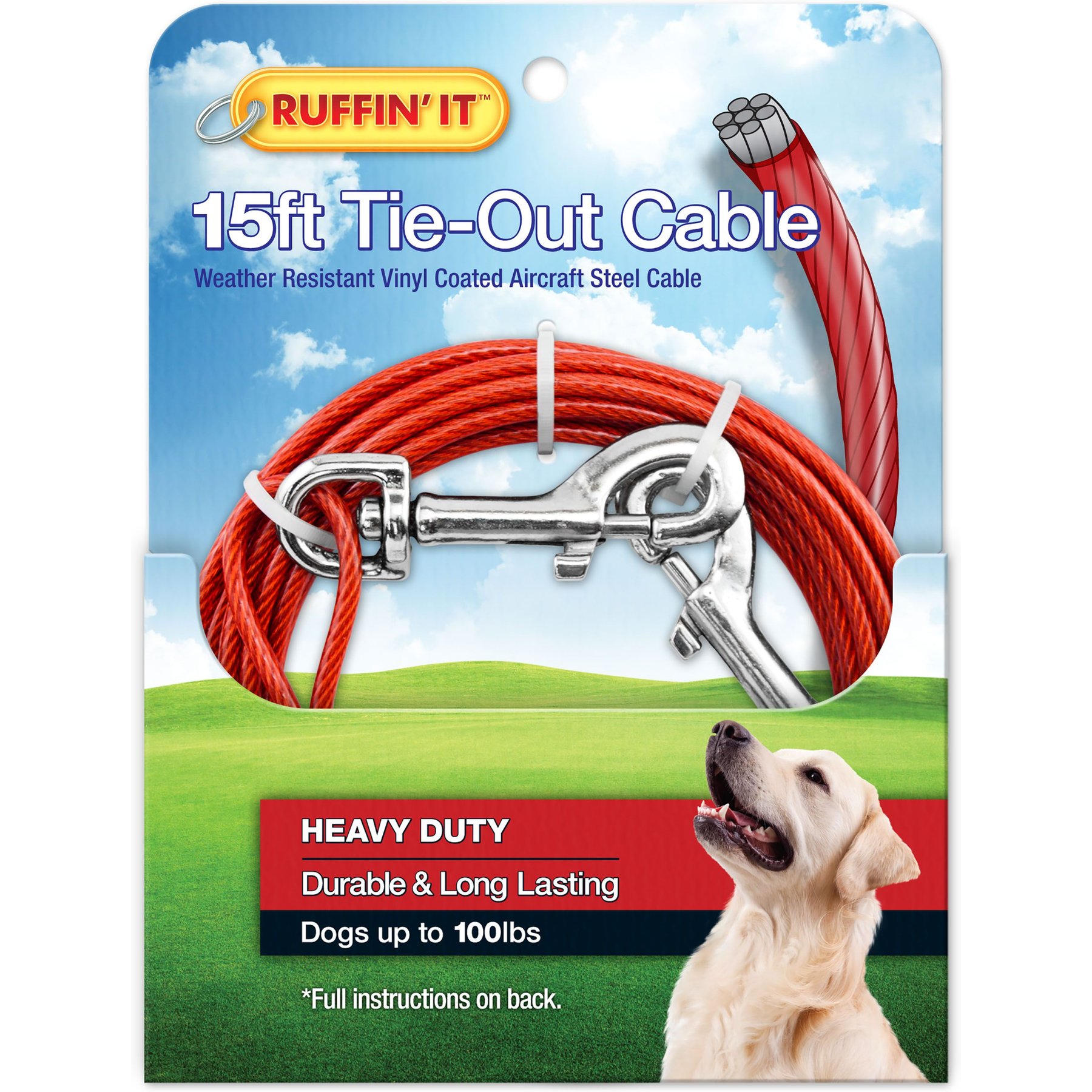 RUFFIN' IT Heavy Duty Dog Tie Out Cable, 15-ft