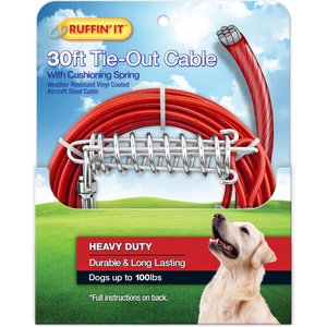 RUFFIN' IT Heavy Duty Dog Tie Out Cable with Cushioning Spring, 30-ft