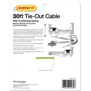 RUFFIN' IT Heavy Duty Dog Tie Out Cable with Cushioning Spring, 30-ft