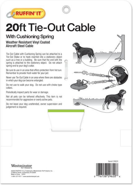 RUFFIN' IT Super Duty Dog Tie Out Cable with Cushioning Spring, 20-ft